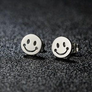 🍏3 for $20 - Happy Face Stud Earrings (Silver)